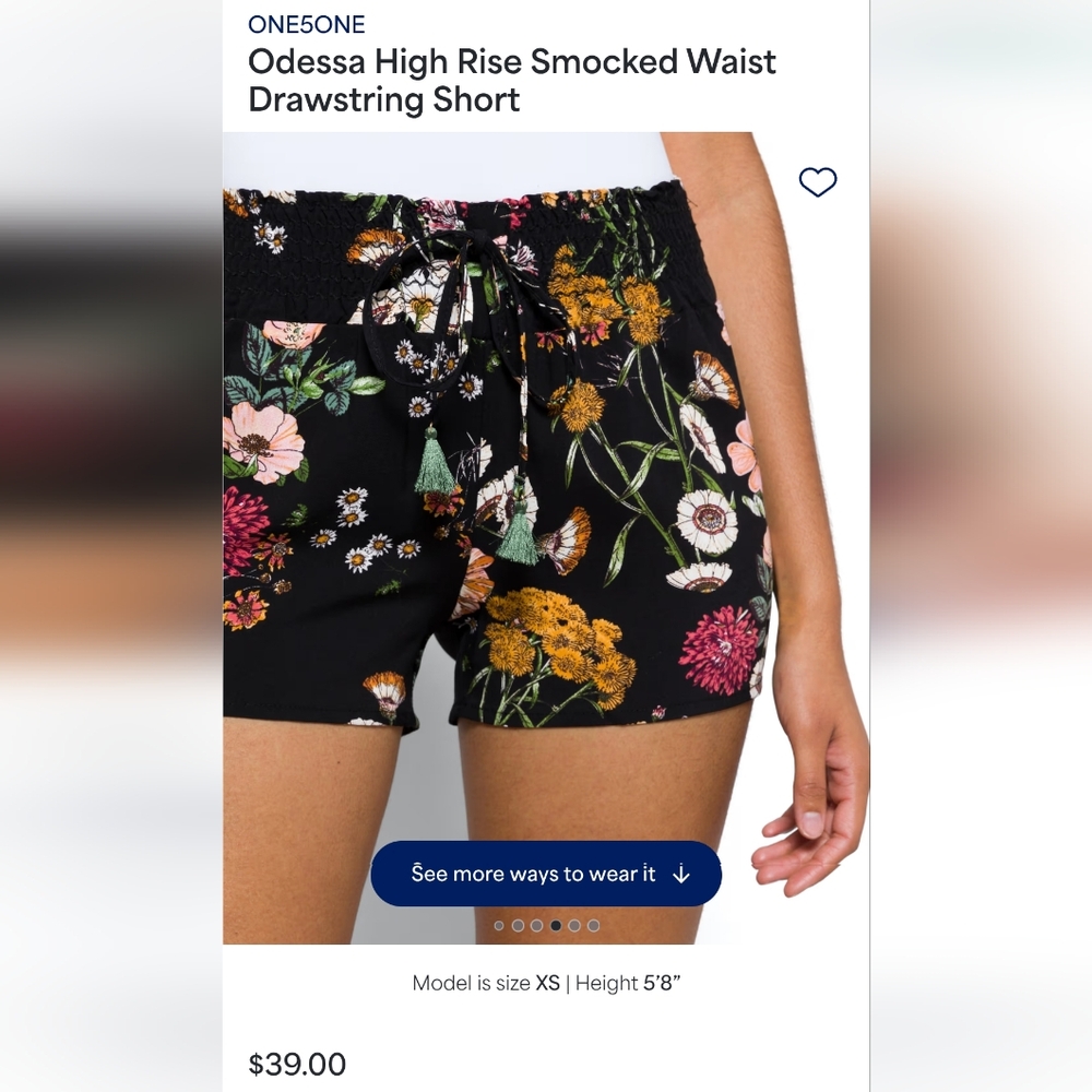 one 5 one Black Floral High Waist Shorts